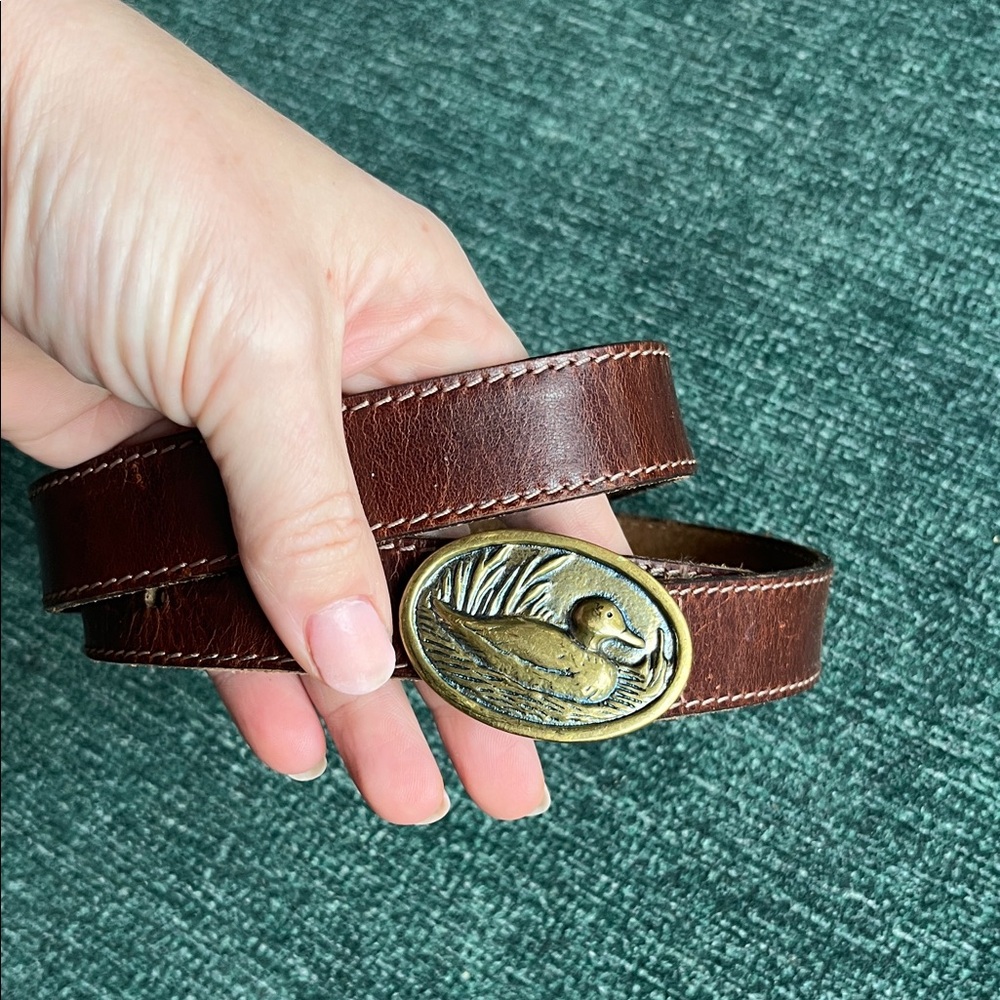 brass duck belt buckle Leather belt
